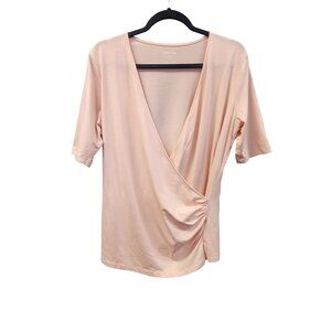 Lands End Women's M Pink Fauux Wrap Pink Knit Top